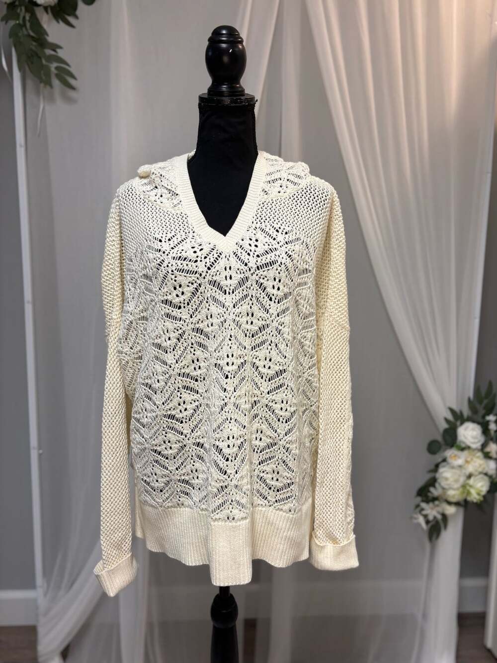 The Normal Brand Colleen Hoodie Size M Ivory Crochet